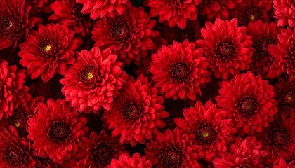 A close-up of many red flowers