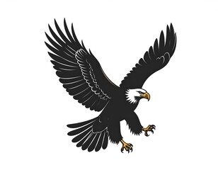 Majestic Bald Eagle in Flight - Bold Black and White Vector Illustration.