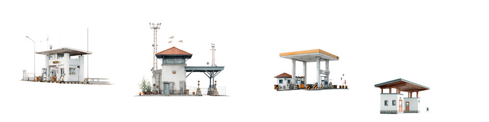 Vintage Service Station Set: Architectural Illustrations on White