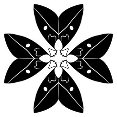 Geometrical cross shape design with four butterflies. Moth Leucanella janeira with folded wings. Black and white silhouette.