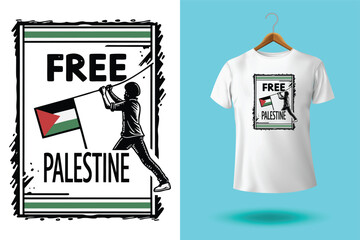 Free Palestine design with Palestine flag. Designing elements for placard, poster, banner, t-shirt.