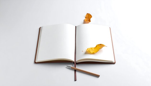 Open notebook with autumn leaves
