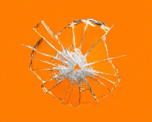 Shattered Glass Fragments on Orange Background