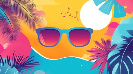Colorful Geometric Summer Music Festival and Travel Background, poster, banner Summer time fun concept design promotion design Vector illustration and banner