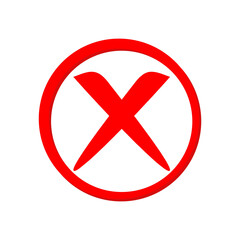 Obraz premium Red x symbol inside a red circle on white background