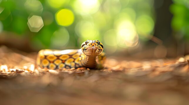 A closeup view of a python snake with intricate patterns on its scales