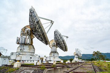 Cloudy day view of a parabolic antenna that receives radio waves from space in Nobeyama, Nagano Prefecture, Japan.