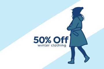 50% Off Winter Clothing Sale - Vector Illustration. Winter clothes office sale banner silhouette. Winter Fashion Promotion with Discount Offer vector. winter clothing offer sale banner