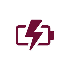 Obraz premium Maroon battery icon with lightning bolt symbol for power and energy