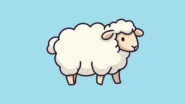 Cute cartoon sheep illustration on a light blue background.