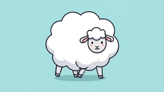 Cute Cartoon Sheep Illustration on Blue Background.