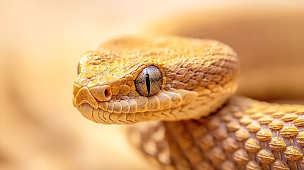 Fototapeta premium Closeup of a venomous rattlesnakes head with detailed scales and piercing eyes