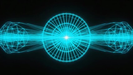 Electric Cyan Radial Core with Connected Lines Futuristic Data Stream, Network and Energy Abstract - Powered by Adobe