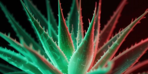 Fototapeta premium Botanical X Ray Close Up of Aloe Vera in Gradient Red and Green