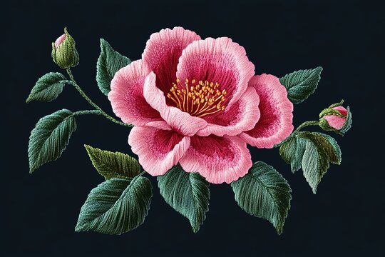 vector art embroidery pink flower