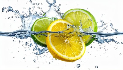 Dynamic Citrus Splash with Sliced Lemon and Lime