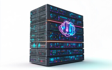 Modern server infrastructure visualized with luminous data links and advanced networking isolated on transparent background PNG