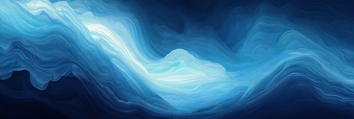 Abstract flowing waves in varying shades of blue and white creating a calming, fluid, and dynamic energy effect