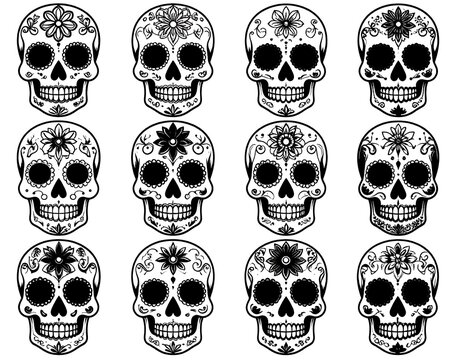 Ornate sugar skull collection design - Powered by Adobe