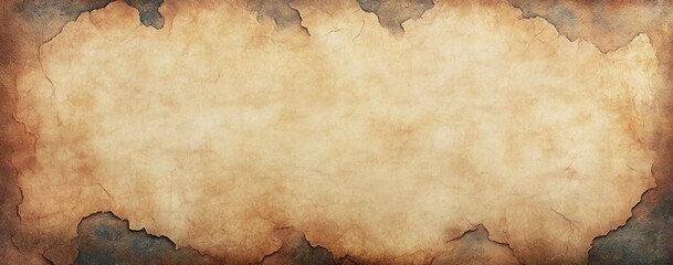 Aged and stained parchment paper with burnt, torn edges and textured surface resembling an old historical document background