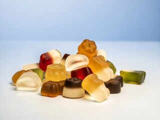Colorful Assorted Gummy Candies Piled on a White Surface for Vibrant Snack or Party Theme