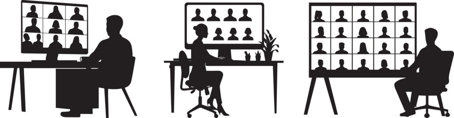 Illustration of remote work video conference call meeting online communication