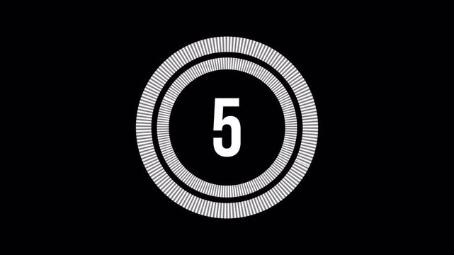 five second countdown timer animation from 10 to 0 on a transparent background, 10 seconds countdown timer with alpha channel, 05 second circle countdown.