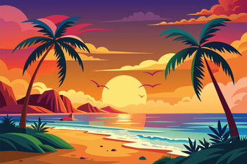 tropical beach with palm trees