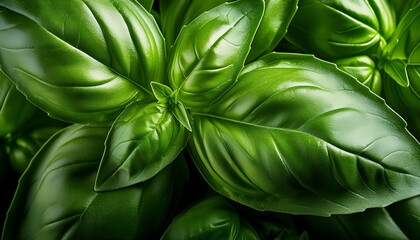 Obraz premium Close Up Abstract Texture Background Of A Sweet Basil Ocimum Basilicum Plant