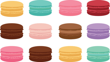 Colorful French macarons, sweet bakery cookies, assorted pastel desserts, gourmet pastry treats, handmade confectionery delights, tasty biscuits, rainbow macaron collection, sweets