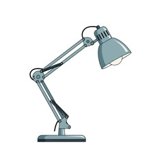 A classic gray articulated desk lamp with an adjustable arm and shade, isolated on a white background.