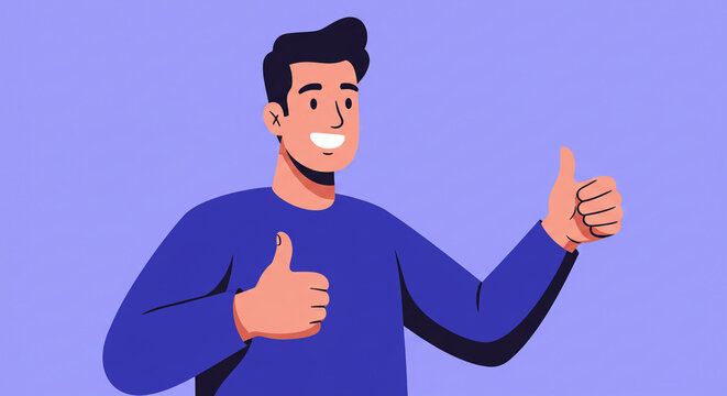 Cheerful man giving thumbs up gesture with a smile on a blue background - Powered by Adobe