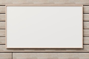 Obraz premium 3d light wood poster frame Background. product display concept. picture frame, gallery frame, wall art frame for art print mockup isolated background. 3d render.