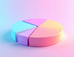 Dynamic 3D pastel pie chart representing financial growth, market distribution, and strategic business analysis data visualization