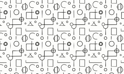 Complex Abstract Geometric Seamless Pattern with Technical Symbols