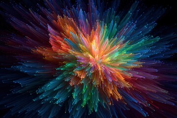 Obraz premium Vivid Color Burst - Abstract Explosion of Rainbow Hues on Black.