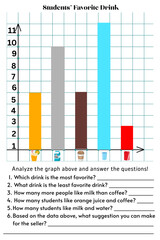 Educational bar graph worksheet for analyzing student survey data on favorite beverage preferences