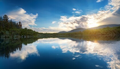 Obraz premium A Peaceful Scene Of A Tranquil Lake Reflecting A Serene Sky Embodying The Calm And Restorative Power Of Loyalty And Rest Tranquility Peaceful