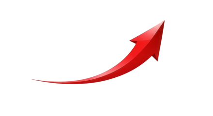 Red arrow pointing upwards, isolated on transparent background