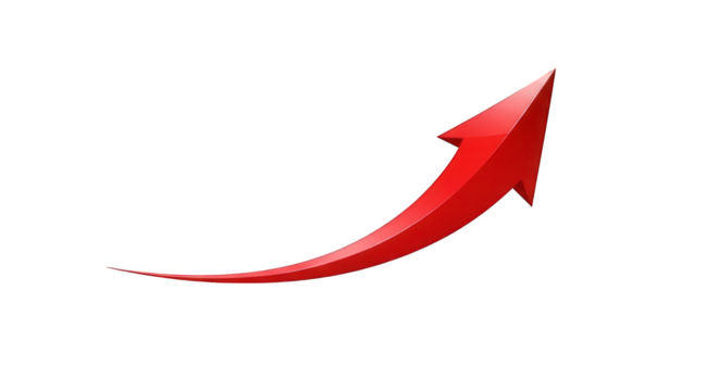 Red arrow pointing upwards, isolated on transparent background
