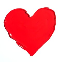 Red paint in the shape of a heart on a white paper background, minimal, romantic, artistic, flat lay, simple, creative, love concept, modern, clean composition