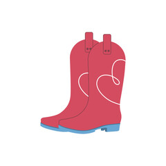 Vector illustration of pink rain boots with a heart design. Stylish waterproof footwear for autumn and spring fashion, kids clothing, or seasonal accessories.