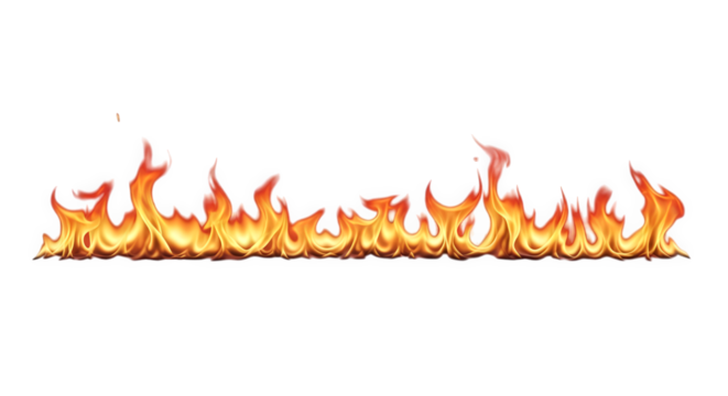 Horizontal line of fire isolated on transparent background