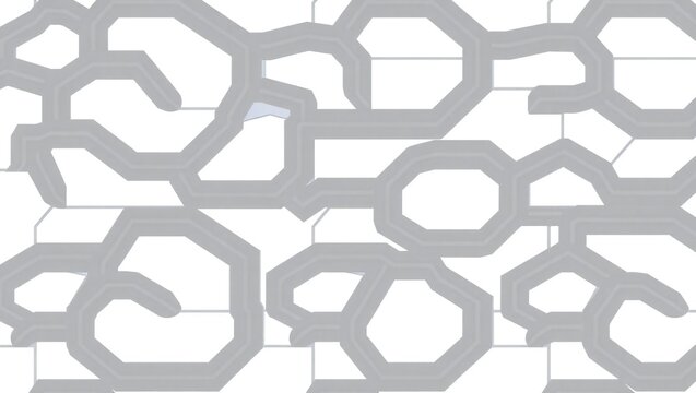 Abstract geometric pattern with interlocking octagons and irregular shapes in gray and white