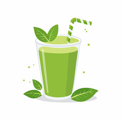 Refreshing organic green detox juice smoothie with fresh leaves, a healthy vegan beverage