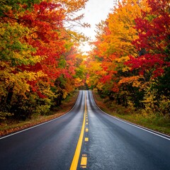 Fototapeta premium Autumn road through colorful trees