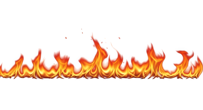 Horizontal line of fire isolated on transparent background