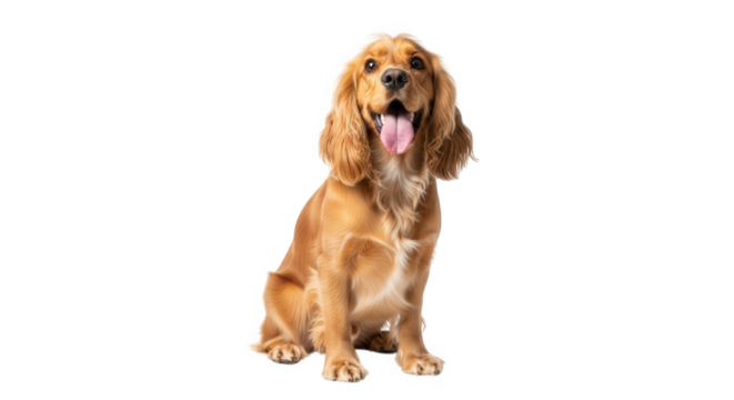 Golden cocker spaniel dog sitting and panting isolated on transparent background
