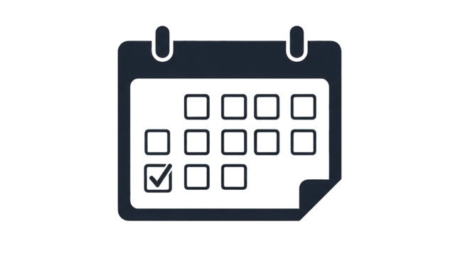 Calendar icon with a checkmark on a day isolated on transparent background