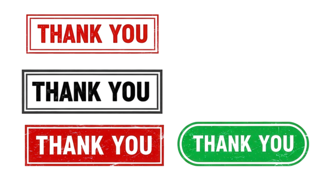 Thank you text in different styles isolated on transparent background